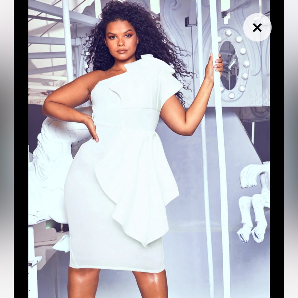 Pretty little Thing white one shoulder midi dress